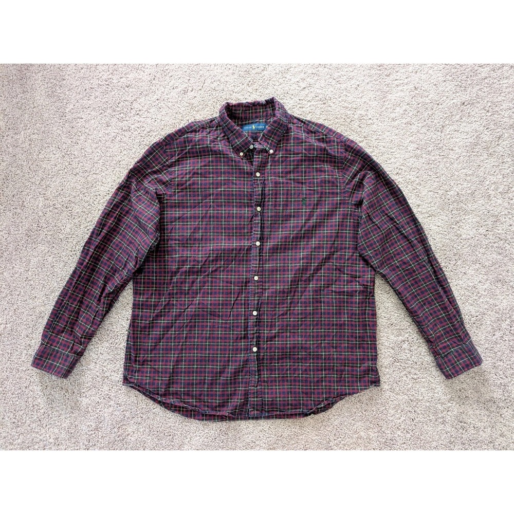 Ralph Lauren Button Up Shirt Red Tartan Plaid Classic Fit Mens XXL 2XL